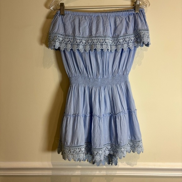 MELISSA ODABASH Joy Strapless Crochet-Trimmed Voile Mini Dress Light Blue Small - Picture 9 of 13